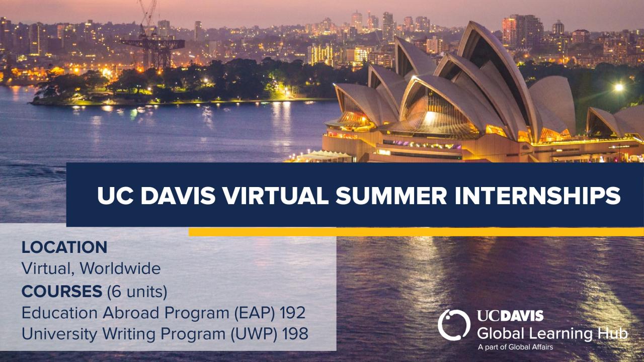 Graphic with text "UC Davis Virtual Internships"