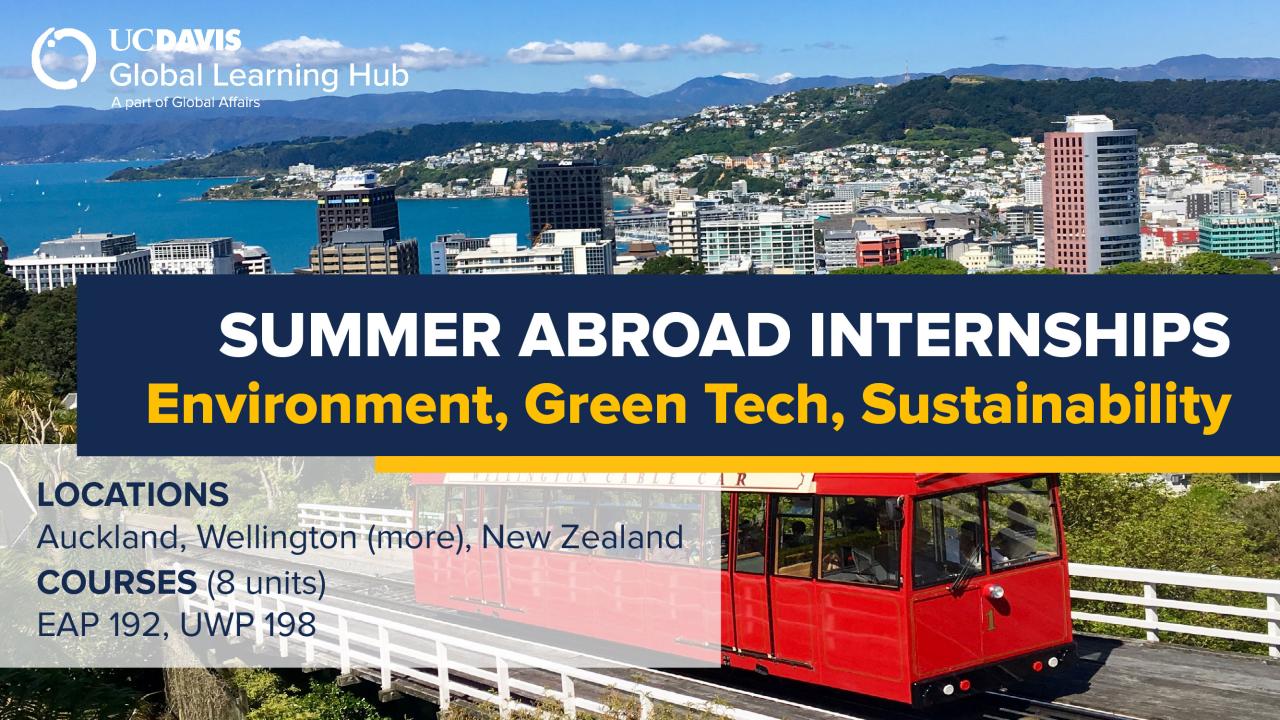 UC Davis Summer Abroad (Environment, Green Tech, and Sustainability Internship in New Zealand)