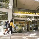 Students walking in front of the International Center