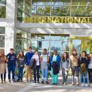 Group of students standing in front of the UC Davis International Center.