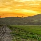 photo of a landscape with rolling hills and sunset sky